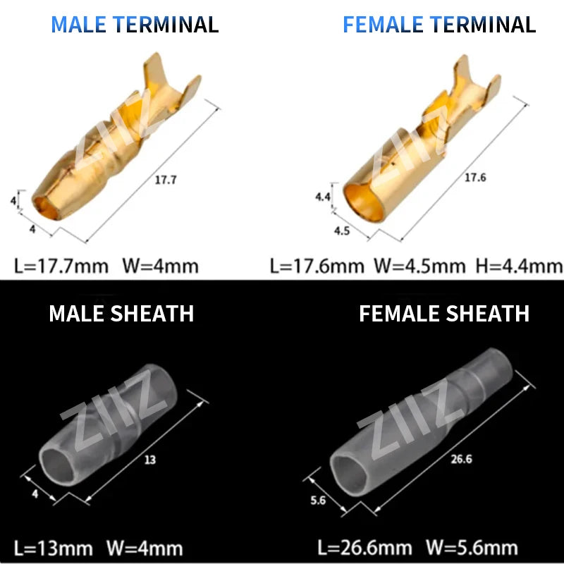 25 50sets 4.0mm bullet Crimp terminal car electrical wire connector diameter Female+Male+sheath Case Cold press terminal 1in2out
