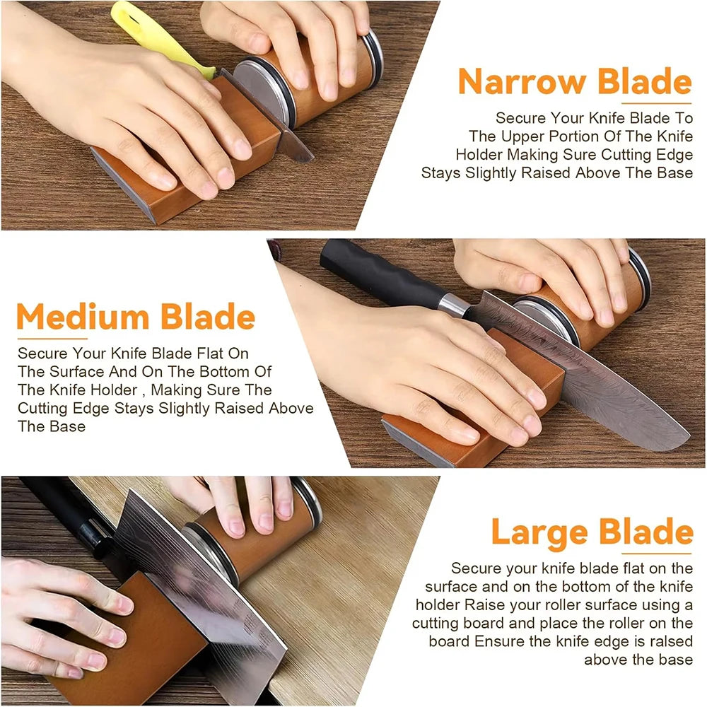 Rolling Knife Sharpener Double Sided Diamond Sharpening Stone 15/20° Degree Magnetic Angle Roller Sharpening for Kitchen Knives