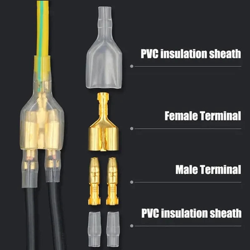 25 50sets 4.0mm bullet Crimp terminal car electrical wire connector diameter Female+Male+sheath Case Cold press terminal 1in2out