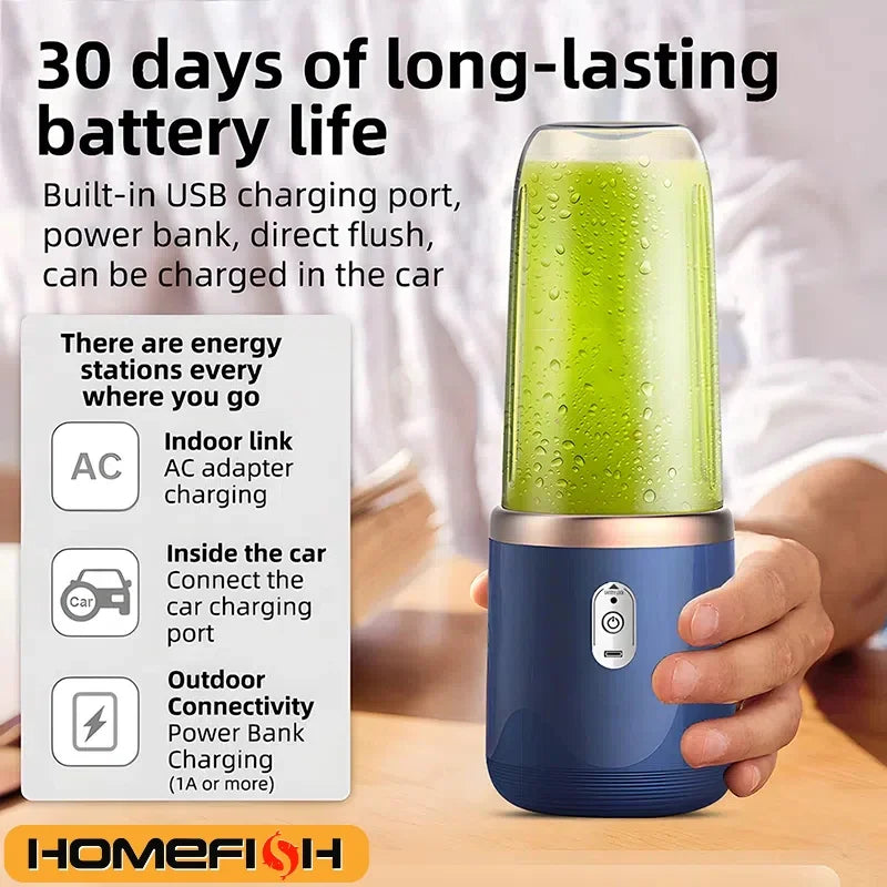 Liquidificador Portátil Elétrico – 6 Lâminas, Multifuncional (Sucos, Smoothies, Triturador de Gelo e Processador de Alimentos)