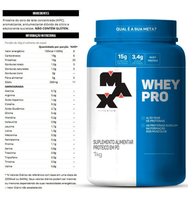 Whey Pro Baunilha Max Titanium Protein Pro Com Bcaa E Aminoácidos 1kg Sabor Baunilha - Image 3