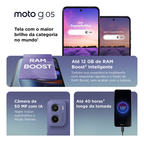 Smartphone Motorola Moto G05 - 128gb 12gb (4gb Ram + 8gb Ram Boost) E Camera 50mp Com Ai Bateria De 5200 Mah Tela 6.7 Com Superbrilho - Violeta - Image 3
