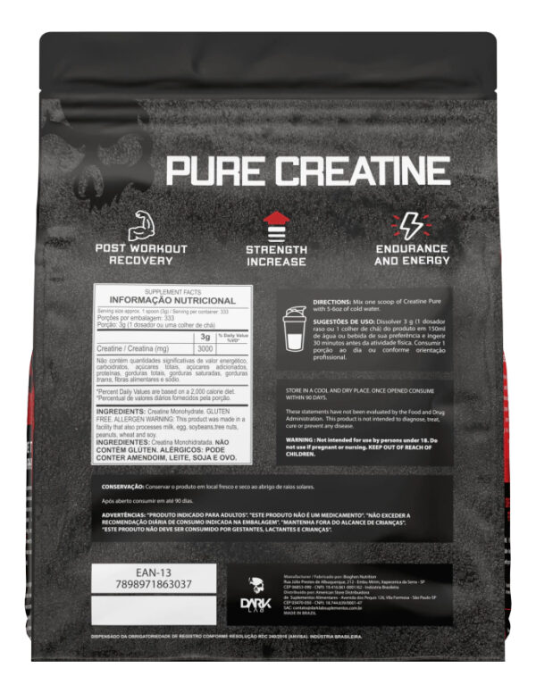 Creatina Monohidratada Pura 1kg Dark Lab Unidade Sem Sabor - Image 5