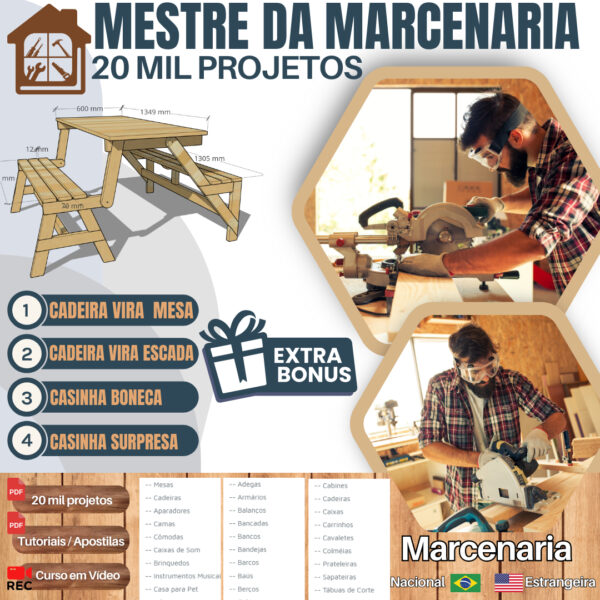 Pacote 20 Mil Projetos Marcenaria, Bancos, Cadeiras,armarios
