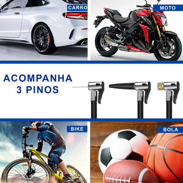 Bomba De Ar Car Air Pump Mini Compressor Portátil Calibra Encher Pneu De Carro Bike Moto Cor Preto Usb - Image 10