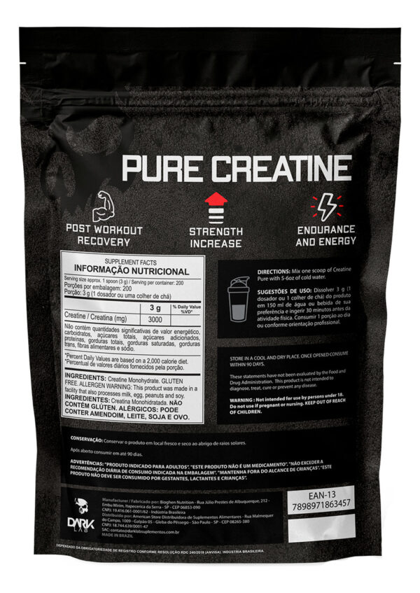 Creatina Monohidratada Pura 600g Dark Lab Unidade - Image 4