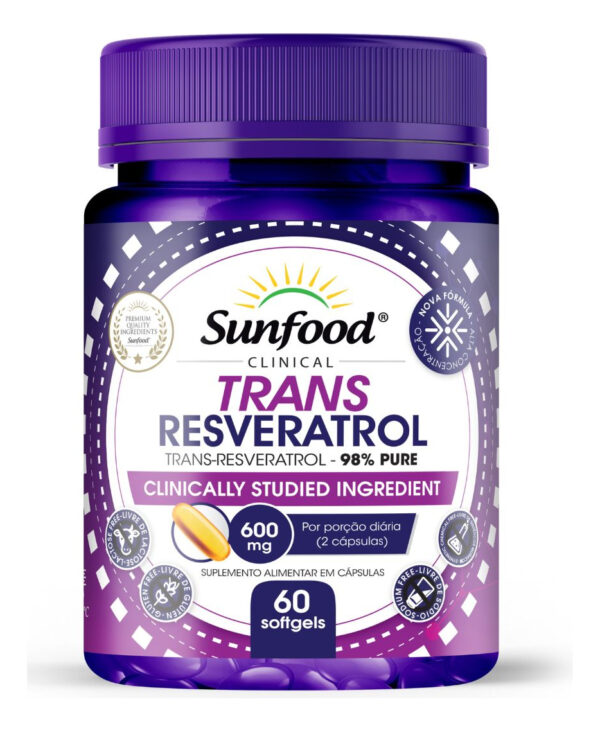 Suplemento Em Cápsula Sunfood Clinical Trans Resveratrol 98% Pure 600mg (60sofgels) Sunfood Em Pote De 100ml