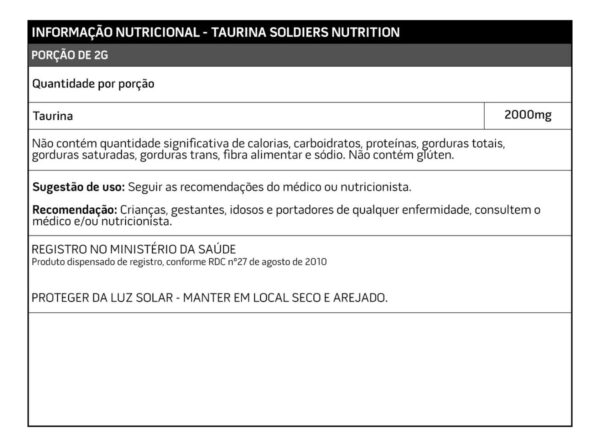 Taurina 1kg 100% Pura Em Pó Soldiers Nutrition Sabor Natural - Image 3