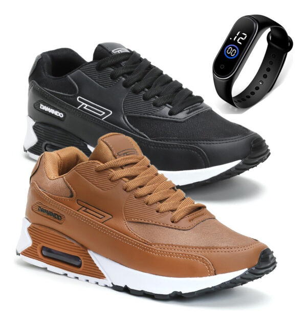 Combo 2 Pares Tênis Esportivo P Academia Caminhada + Relógio - Image 51
