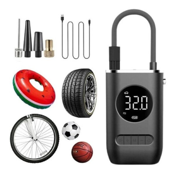 Bomba De Ar Car Air Pump Mini Compressor Portátil Calibra Encher Pneu De Carro Bike Moto Cor Preto Usb - Image 2