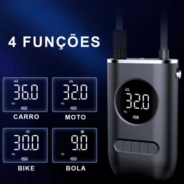 Bomba De Ar Car Air Pump Mini Compressor Portátil Calibra Encher Pneu De Carro Bike Moto Cor Preto Usb - Image 5